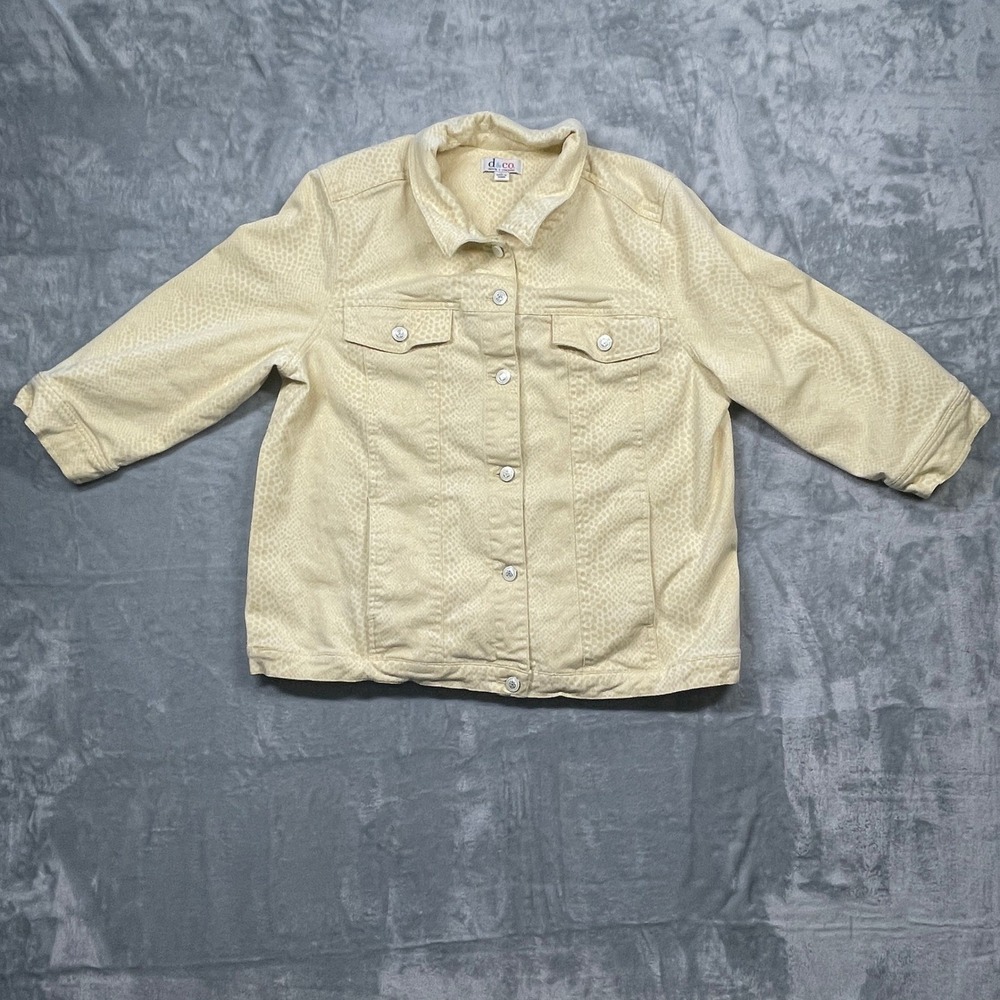 Denim & Co Classic‎ Stretch Denim Jacket Womens Yellow 3/4 Sleeve Size L